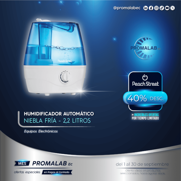 HUMIDIFICADOR - Ajustable - Niebla Fría - Apagado Automático - 2,2 Litros - Peach Street - 40% de Descuento